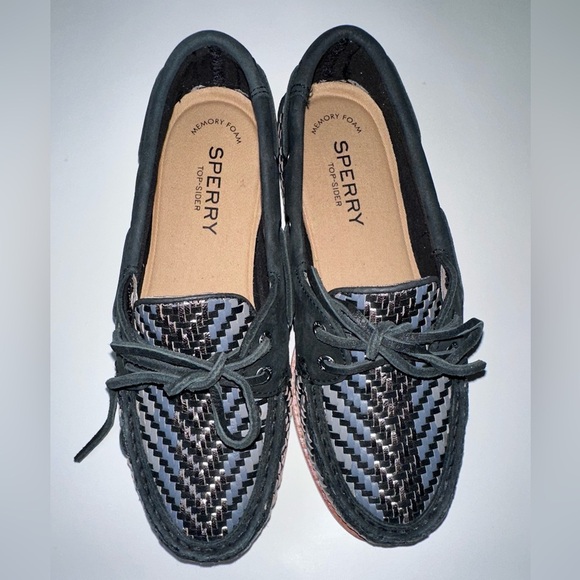 Sperry Size Women's 6.5 Black Woven Boat Shoe - Picture 1 of 6